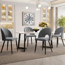 Conjunto de comedor (mesa rectangular de 117 x 68 cm con 4 sillas), mesa rectangular, conjunto de cocina moderno, sillas de terciopelo con estampado de rombos, patas de silla ajustables, terciopelo gris, patas de mesa negras - Gris - Ver 12