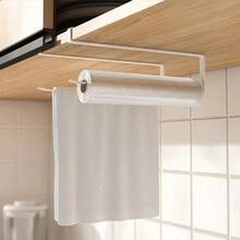 1pc Kitchen Paper Towel Holder, No-Drill Cabinet Hanging Roll Paper Rack, Dishcloth Oil-Absorbing Paper & Cling Film Holder, Kitchen Storage Rack - Multicolor - View 1