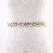 1pc Luxury Bridal Handmade Rhinestone Beaded Waist Belt Sash For Wedding Party - Gold Applique+Organza Ivory Ribbon - View 4