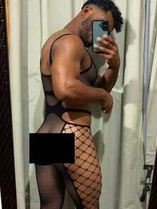 Men Bodysuit Fishnet Bodystocking One Piece Suspender Pantyhose Men Sexy Underwear Sexy Lingerie - Black - View 2