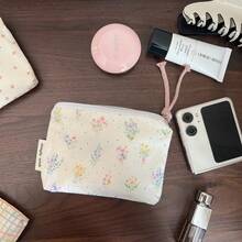 Ins Pastoral Style Floral Polka Dot Plaid Print Makeup Bag, Cute Fabric Zipper Portable Storage Pouch - Coin Purse - View 9