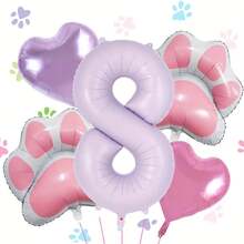 40-Inch Cream Purple Number (1-9) Aluminum Foil Balloons Set For Pet Themed Birthday Parties, Including Pink Paw-Shaped Heart Balloons, 1 Roll Of Purple Ribbons, And Inflation Straws For Pet Theme Dog Birthday Party Balloons Decorations Supplies - Purple - View 11