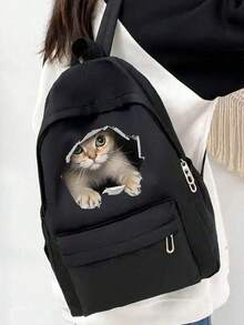 Minimalist Solid Color Butterfly/Cat Pattern Multi-Function Large Capacity Student Backpack/School Bag - Multicolor - View 5