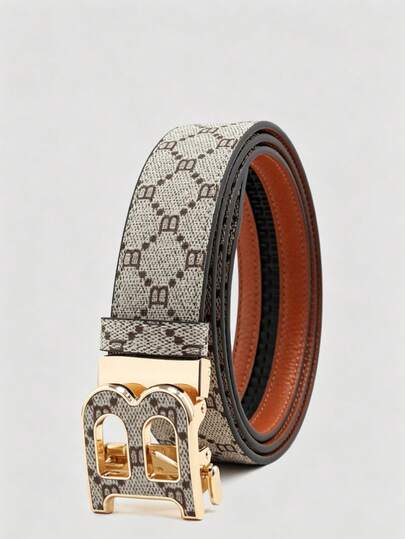 1pc Fashion Men's Belt Outdoor Outfit Waistband Letter B Automatic Buckle Leather Belt Premium Feel Young And Middle-Aged Casual Jeans Belt