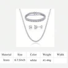 MDFUN Juego de Joyas de Boda de 4mm Chapado en Oro Blanco de 18K Collar Tenis/Pulsera/Pendientes de Botón Paquete de 3 - Blanco - Ver 13
