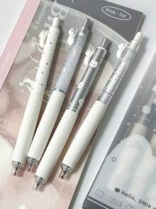 4支可愛貓咪可伸縮0.5mm黑墨凝膠筆，學校與辦公文具套組，開學首日適用 - 彩色 - 查看 8