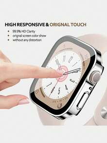 Glass + Protective Case Compatible With Apple Watch 42 46mm 45mm 41 49 44mm 40mm, Straight Edge Screen Protector Cover, Compatible With Apple Watch SE 6 7 8 9 10 11 Ultra - Silver - View 6