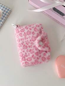 1pc Cute Pink Leopard Print Fluffy Plush Coin Purse Snap Button Mini Zipper Wallet Small Card Storage Pouch Purse Wallet - Multicolor - View 8