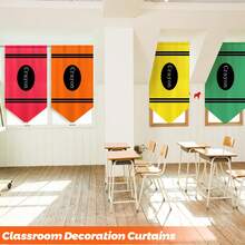 6pcs Colorful Crayon Triangular Flag Banner, Back To School Classroom Window Wall Hanging Curtain, Party Supplies, Wall Decor, Room Decor, Outdoor Decor, Classroom Decor, Vibrant Student Learning Space Home Window Decoration - A - View 5