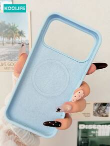 KOOLIFE 1pc Light Sky Blue Solid Color Magnetic Phone Case, Smooth Skin-Friendly Silicone + PC Shell, Shockproof Protective Cover, Elegant Minimalist Daily Style, Full Camera Raised Edge Protection, For IPhone 18 Pro/18 Pro Max/17/17 Pro/17 Pro Max/16/15/14/13/12/11 - Baby Blue - View 6