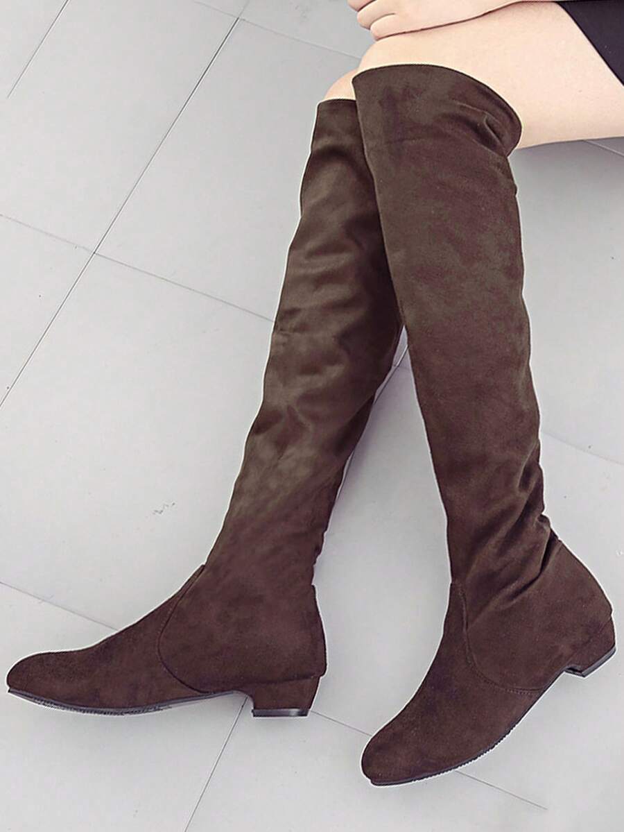 Botas largas arriba de la rodilla de efecto ante suave, ajuste de alta calidad. Estilo moderno urbano transpirable, elegante y casual, resistente para uso diario. - Marrón - Ver 1