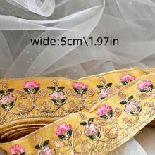 1/5碼 5公分寬粉色花卉刺繡織帶 裝飾緞帶，適用縫製衣物、洋裝、髮飾、窗簾、綁袋、肩帶、派對裝飾、節日裝飾、手工藝、家具裝飾與居家裝飾 - 多色C - 查看 7