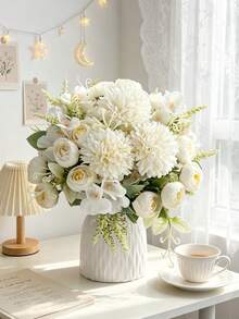 1/3/60pcs Artificial Silk Peony Bouquet, Faux Tea Rose, Suitable For Spring/Autumn Wedding Vase, Home Restaurant Bedroom Decor, Holiday Birthday Party Accessories, Outdoor Garden Decoration - White - View 2