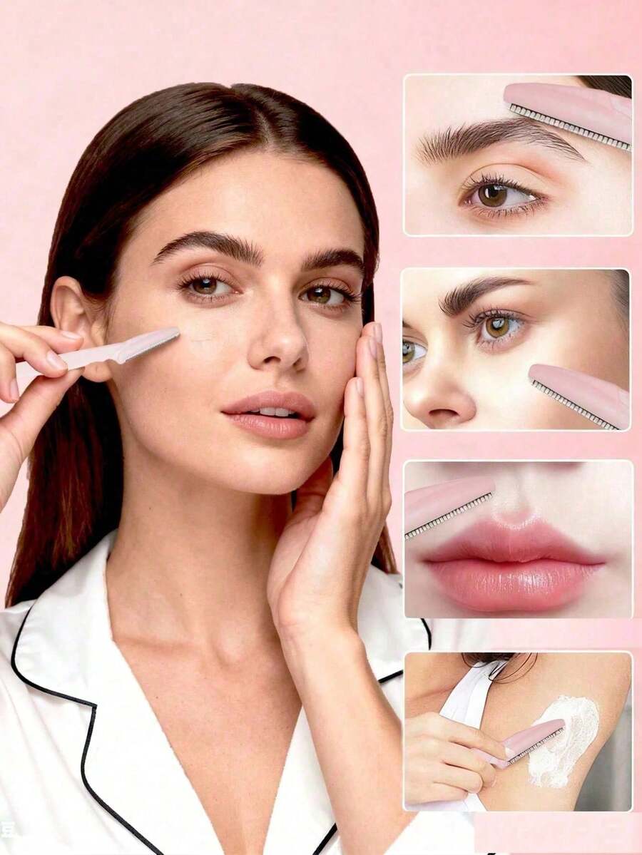 12-Piece Warm Pink Multi-Function Grooming Set, Combines Eyebrow Trimming, Shaving, Exfoliating And Hair Removal Functions, Includes , Facial And Body Cleansing Tools, Long Handle With Protective Cover