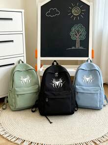 1pc Back To School Large Capacity Multi-Compartment Storage Spider Print Backpack, Nylon Material With Zipper Closure, Adjustable Shoulder Straps, Suitable For Daily Use, Outings, Shopping, School - Multicolor - View 1
