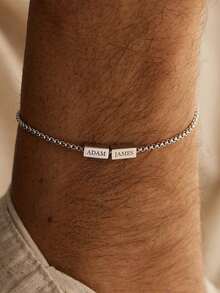 Customized Name Bracelet, Personalized Stainless Steel Black Silver Custom 1-8 Engraved Name Jewelry, Personalized Name Bracelet, Men's Bracelet, Father's Day Gift, Boyfriend Gift, Personalized Name Bracelet Suitable For Dad, Grandpa, Uncle, Husband - Multicolor - View 11