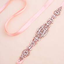 1pc Handmade Rhinestone Bridal Belt Women's Rhinestone Wedding Dress Accessory - Rose Gold Applique+Blush Ribbons - View 3