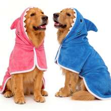 2-In-1 Shark Dog Bathrobe Winter Warm Coat, Super Absorbent Coral Fleece Hooded Towel, Adjustable Strap, Cute Pet Shark Outfit, Sleeveless & Open Leg Drying Robe, Suitable For Small, Medium And Large Dogs - Green - Mint Green - View 2