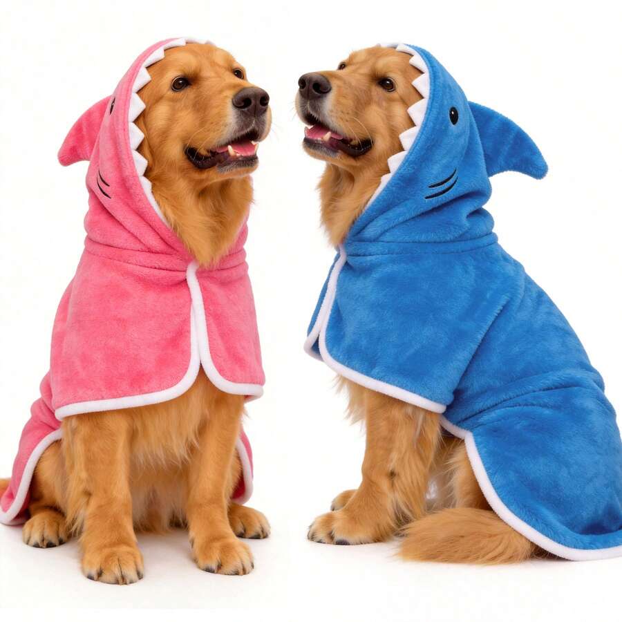 2-In-1 Shark Dog Bathrobe Winter Warm Coat, Super Absorbent Coral Fleece Hooded Towel, Adjustable Strap, Cute Pet Shark Outfit, Sleeveless & Open Leg Drying Robe, Suitable For Small, Medium And Large Dogs - Green