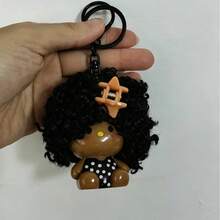 5PCS Finished Handmade Doll Modification Black Skin Cat Keychain Cartoon Fluffy Hair Wig Sitting Cat Backpack Pendant - Multicolor - View 13
