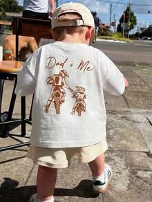1pc Toddler Boys' Casual Printed Round Neck Short Sleeve T-Shirt, Summer Student Wear - The T-Shirt With Dad+Me Bicycle Print Brings Joy And Happiness To Every Child! - White - View 2
