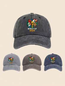 1pc 2026 World Cup US-Canada-Mexico Cartoon Washed Print Baseball Cap For Women, Baseball Cap For Outdoor Sun Protection For Men - Trophy - View 4