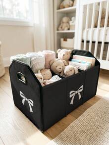 1pc, Compartment Storage Box, Storage Bin, Dirty Laundry Basket, Laundry Basket, Large Capacity Foldable, Cartoon Bow Pattern Printed Foldable Compartment Storage Box, Suitable For Baby Room Multi-Purpose Storage Box, Bedroom, Baby Clothes, Under Bed Storage, Baby Toys Storage Box - Multicolor - View 5