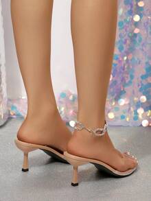 New Women's Summer Fashion High Heel Sandals, Minimalist Elegant Kitten Heel Round Toe Stiletto Women's Shoes, Elegant Women's Sandals, Fashion Women's High Heels, Women's Transparent High Heel Shoes - Apricot - View 4