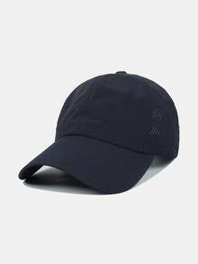 1 pieza Gorra de béisbol de malla transpirable de color negro sólido para mujer, gorra ajustable con cierre a presión para el verano - De secado rápido y transpirable - Ver 6