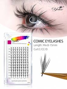 12 Rows Premade Spike Eyelash Extensions 0.07mm Air Series Feather Shape Manga Anime Individual Lashes 8-15mm Mixed Volume Fans DIY Clusters Lashes - 查看 4