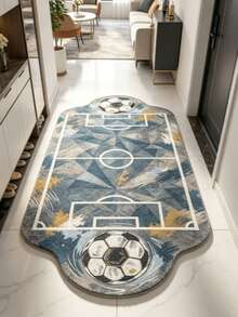 1pc Grey Tone Soccer Field Shaped Decorative Rug, Bedroom Decor, Floor Mat, Carpet, Home Decor, Living Room Rug, Living Room Small Rug, Bedroom Carpet, Living Room Home Decor, Outdoor Rug, Washable Carpet - Multicolor 9 - View 5