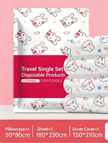 Juego de ropa de cama desechable de 4 piezas de gran tamaño para check-in de hotel, sábana y funda de almohada desechables, artículos esenciales de viaje - Multicolor - Ver 2