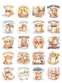 Waterproof Cute Corgi Stickers 50Pcs, Cartoon Welsh Puppy Vacation Funny Text Vinyl Decals For Bottle Notebook Skate DIY Craft, Back To School - Multicolor - View 6