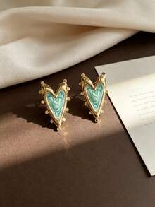 Ins Blogger Style Swirl Heart Stud Earrings, 304 Stainless Steel, For All-Day Wear, Non-Irritating, Symmetrical Pointed Heart Design, Versatile Ear Jewelry For Work, School, Shopping, Dates, Self-Use Or Gifts, Perfect For Graduation Season, Casual Outfits, Cafe Photos, Lakeside Trips, Shopping, Picnic With Besties, Small Parties, And Home Gatherings - Multicolor - View 4