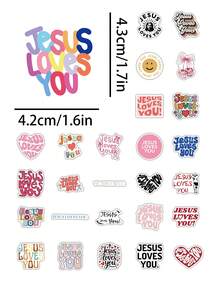 68入耶穌愛你勵志語錄貼紙，彩色可愛裝飾貼紙，適用手機殼、水壺、Kindle、日記本、筆記本DIY、相簿、桌面用品、學校用品 - 彩色 - 查看 5