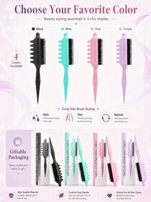 1pc Curly Hair Styling Comb, Curl Definition Detangling Comb With Tail Comb, Root Volumizing Styling Comb, Suitable For Wavy, Curly, Coily Hair, Women & Girls Wet/Dry Hair Styling Tool - Multicolor - View 4