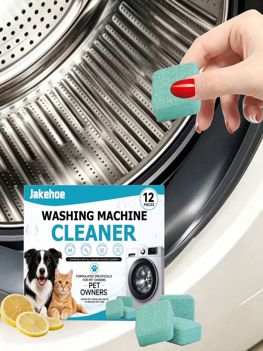 Washing Machine Cleaning Tablets, Deep Cleaning Formula, Deep Descaling And Odor Removal Cleaner, Suitable For Top-Loading And Front-Loading Washing Machines, Removes Odors, Hard Water Stains, Limescale, Soap Scum And Lint, Lemon Fresh Scent, Monthly Maintenance, Home Essential - Shape - View 1