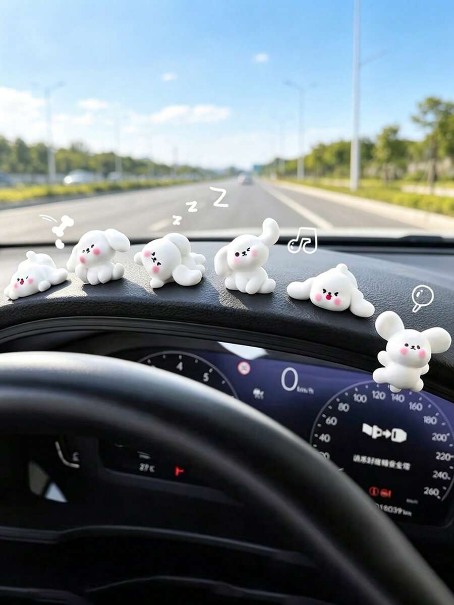 1件/3件/6件裝可愛小白色狗狗汽車裝飾品 多種姿勢小狗雕像 車用中控螢幕飾條 甜美美學汽車內飾擺件 送女友女性禮物 - 卡通兔 - 查看 1