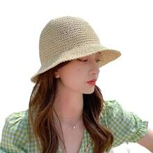 1件可折疊女款夏季草帽寬簷沙灘帽，多功能防曬帽，適合夏季海邊度假 - 彩色 - 查看 4