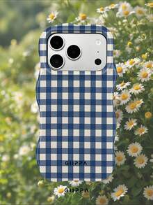 GIIPPA 1件藍白不對稱格紋設計波浪手機殼，適用於Phone 17 Pro Max，相容Phone 16 Pro Max、15 Pro Max、14 Pro Max、11/12/13/14/15/16 Pro Max Plus，韓系高端時尚趣味手機殼，優雅設計男女皆宜，送女友的完美禮物，適合聖誕節、情人節、復活節、婚禮季與生日 - 彩色 - 查看 8