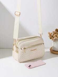 Fashionable Multi-Layer Crossbody Shoulder Bag For Women - Beige - View 4