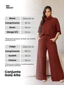 Conjunto Feminino De Tricô Mousse Ponto Fang Gola Alta Inverno - Chumbo - Visão 2