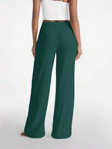 Plus Size Women High Waist Straight Leg Pants, New Spring/Summer Design - Dark Green - View 3