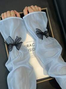 1 Pair Women's Solid Color Transparent Mesh Arm Sleeves With Bow Detail, Elegant Long Fingerless Sun Protection Arm Covers, Versatile Formal & Casual Layering Arm Accessory - Multicolor - View 4