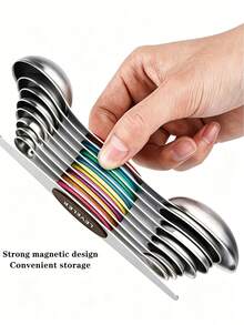 9pcs Measuring Spoon Set, Modern Stainless Steel, Household Kitchenware Measuring Spoon, Home Essentials Kitchen Gadgets Double-Ended Coffee & Baking Tool, Accurate Scale Measuring Utensils, Home Kitchen Cooking Gadgets - Multicolor - View 10