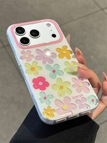 多巴胺可愛閃粉彩色花朵手機殼,適用於 iPhone 17 Pro Max 17 Pro 17 16 Pro Max 16 Pro 16 15 Pro Max 15 Pro 14 Pro Max 14 Pro 13 12 11,藝術感可愛閃亮透明軟質保護背蓋,適合女孩 - 白色 - 查看 5