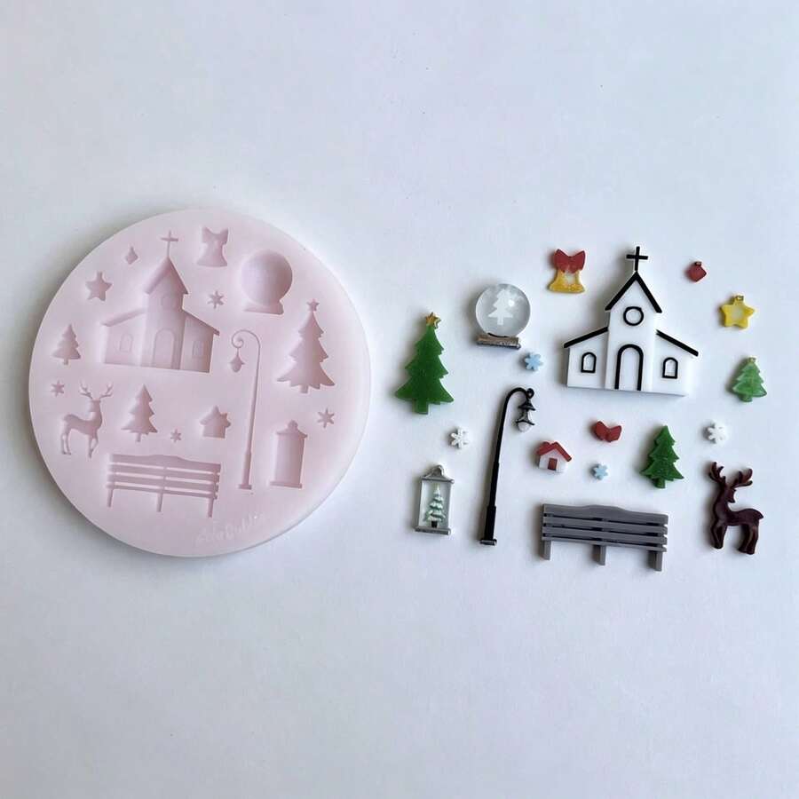 聖誕教堂配件樹脂鑄造模具 矽膠模具配件 樹脂液體模具 樹脂鑰匙圈矽膠模具 樹脂模具 - 白色 - 查看 1