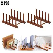 Bamboo Wooden Dish Drying Rack, Vertical 6 Pot Lid Plate Organizer Holder For Cabinet Space Saver, Cutting Board Rack Stand, Kitchen Cabinet Organizer, Baking Pan Drainer, Detachable Book Storage Holder For Office Home Organization And Display - Multicolor - View 17