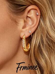 Frminee 1 paire de boucles d'oreilles pendantes exquises pour femmes, boucles d'oreilles goutte d'eau plaquées or 16K multicouches, convient pour le port lors de mariages, bijoux pour femmes - Multicolore - Voir 2