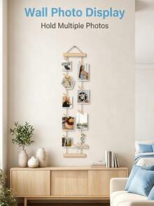 1/18pcs Wood Photo Hanging Rope With Wooden Clips, Multi-Photo Display Rack, No Drilling Required, Space-Saving For Dorm, Bedroom, Desk, And Wall Decoration - Multicolor - View 5